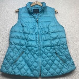Talbots Puffer Vest Womens 1X Teal Lightweight Down Quilted Zip Up Packable Warm